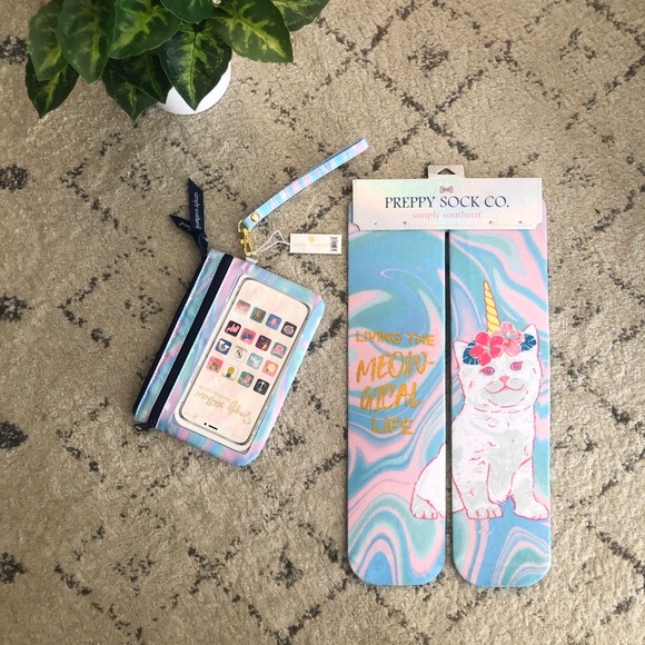 Preppy Sock Co. Other - 2/$10 Unicorn Cat Socks & Phone Wallet, Rainbow New